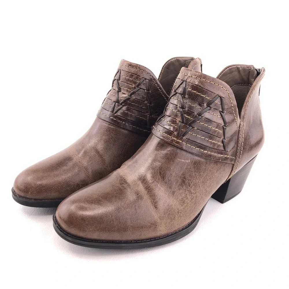Earth Merlin Taupe Brown Leather Ankle Booties 7 B - Picture 3 of 12